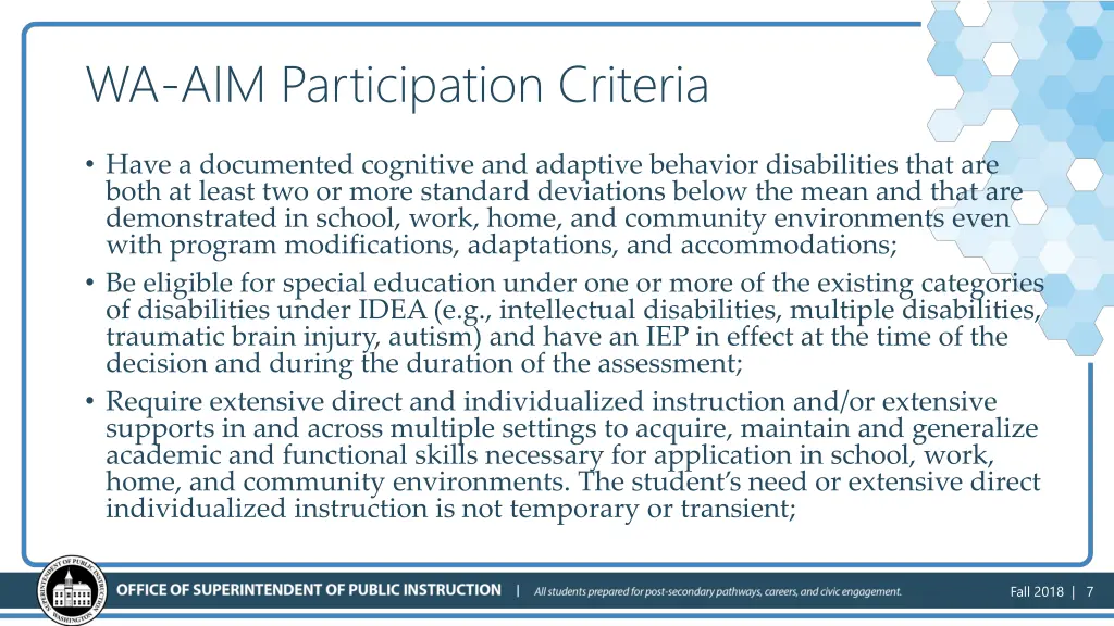 wa aim participation criteria