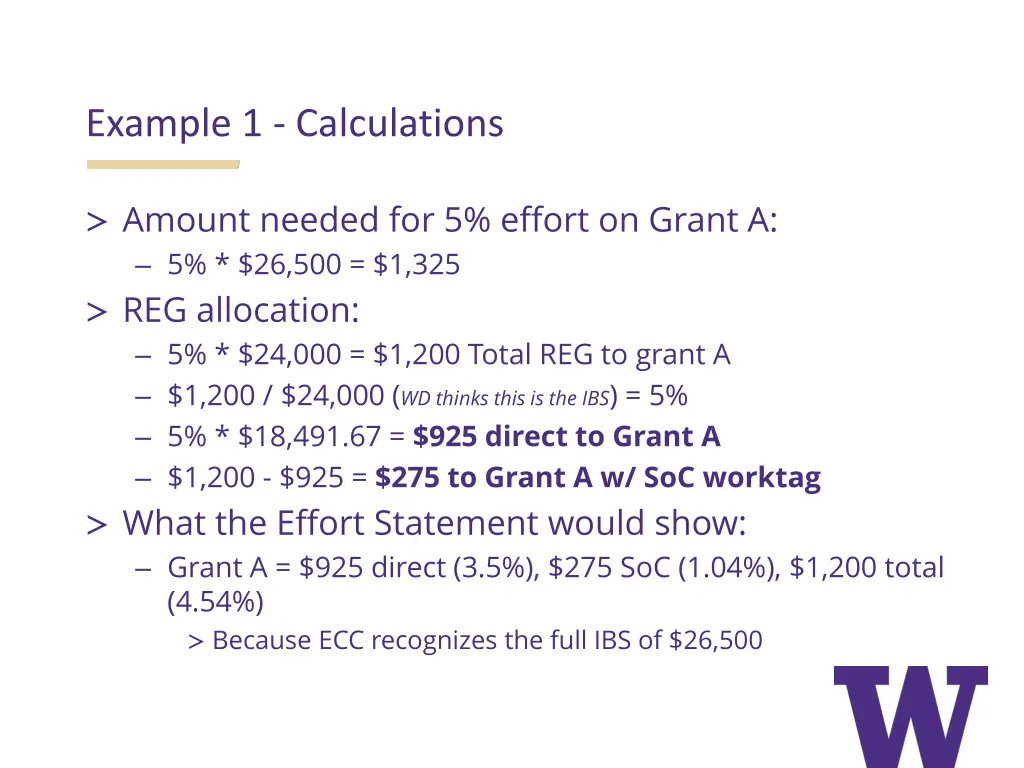 example 1 calculations