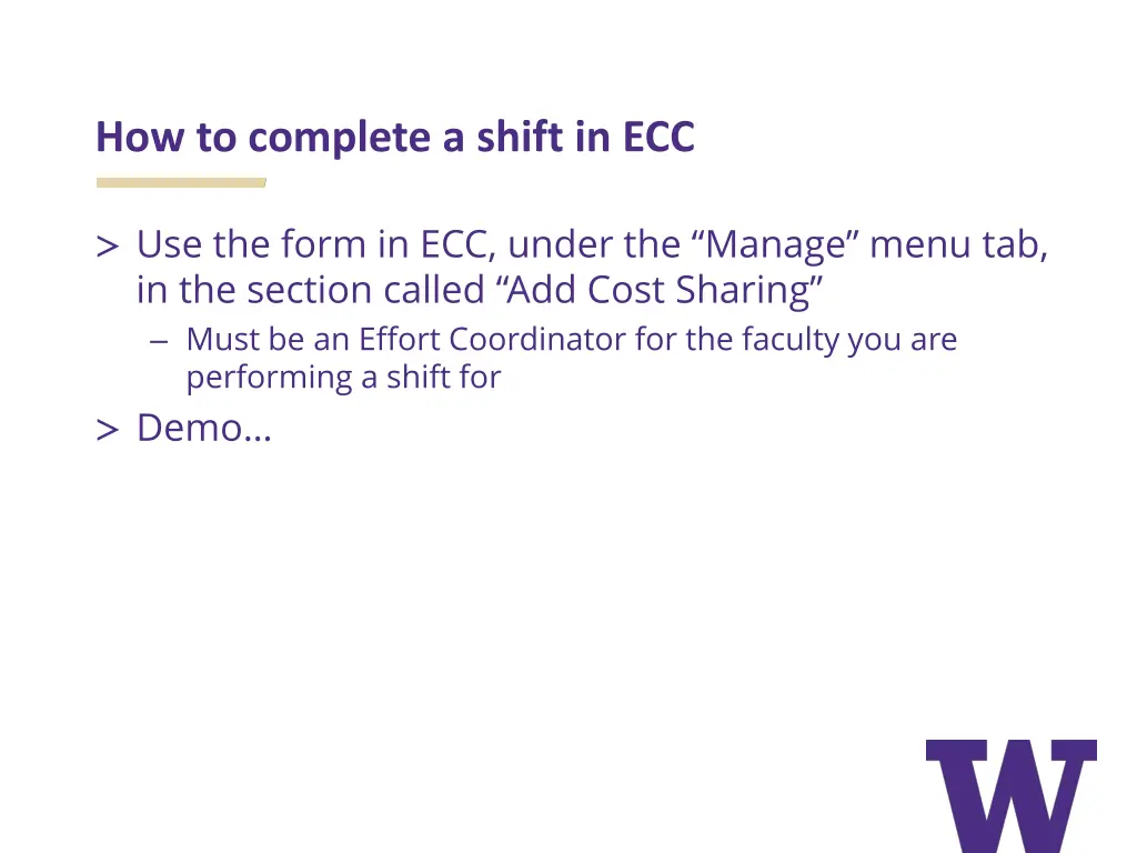 how to complete a shift in ecc