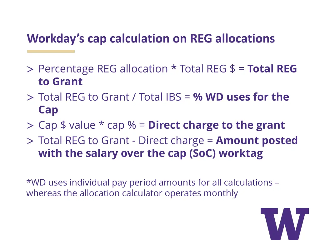 workday s cap calculation on reg allocations