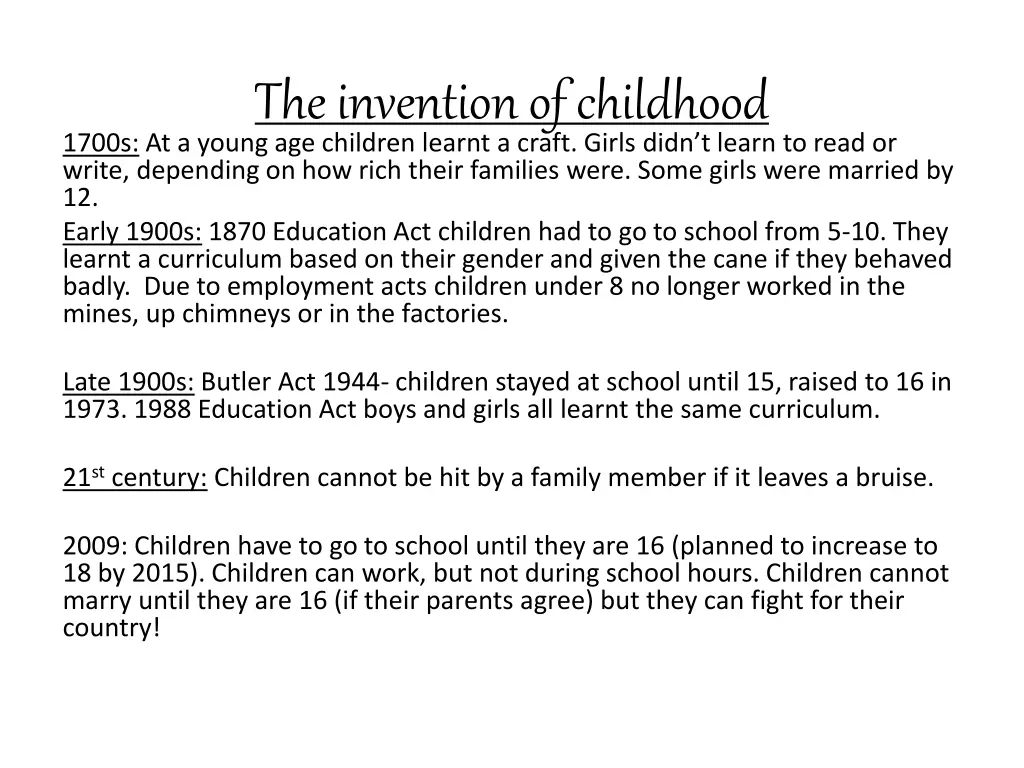 the invention of childhood 1700s at a young