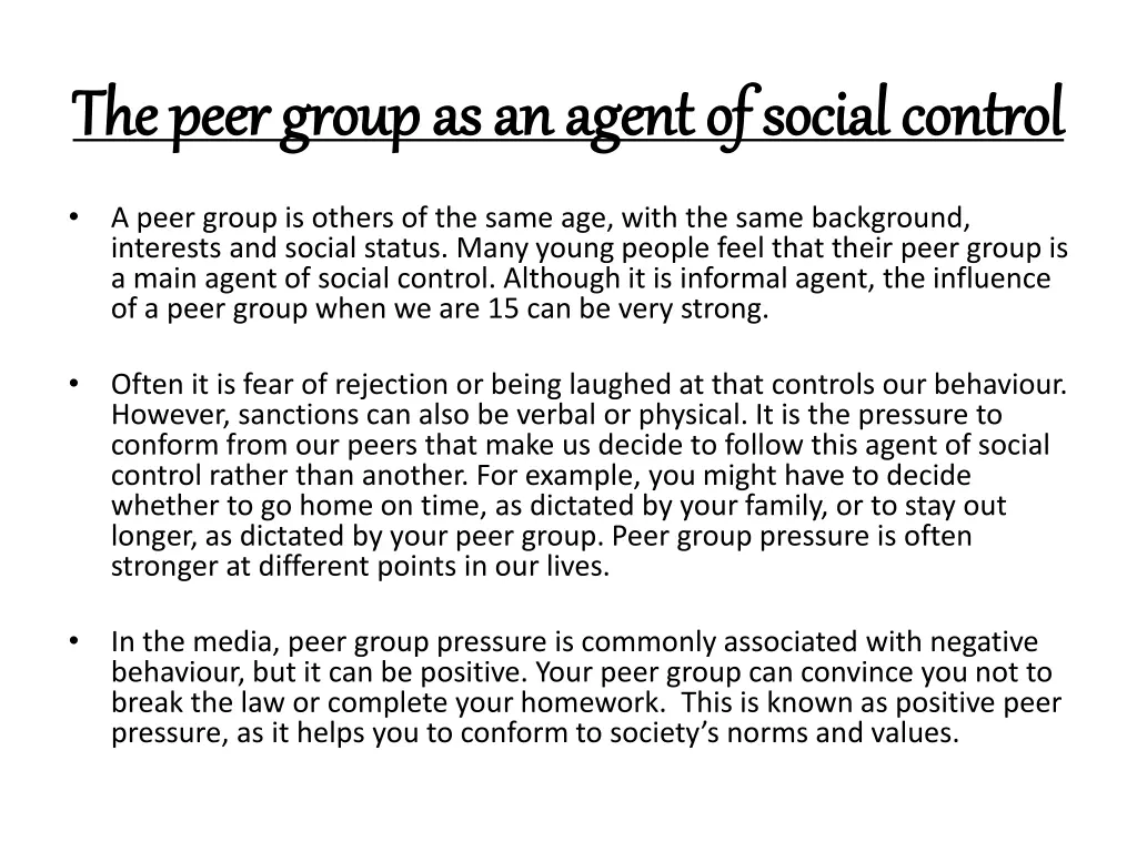 the peer group as an agent of social control