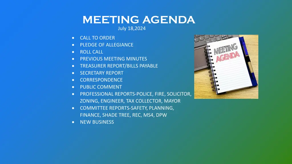 meeting agenda july 18 2024