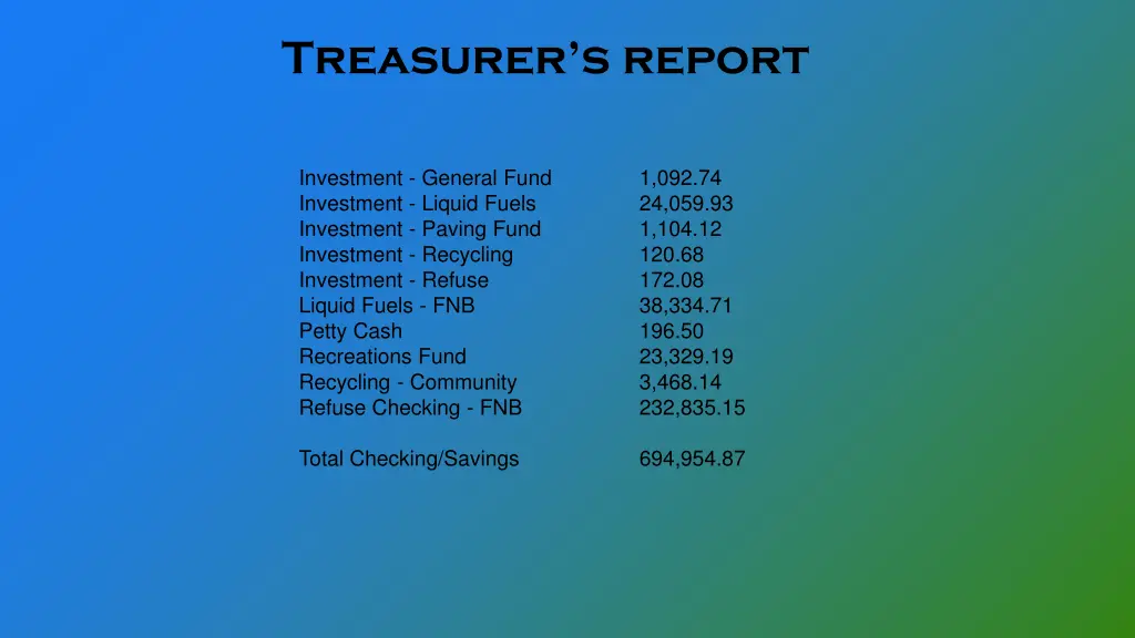 treasurer s report