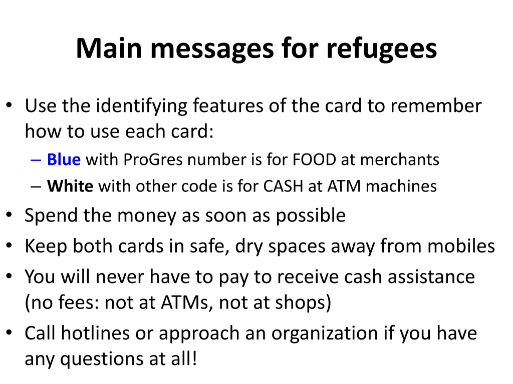 main messages for refugees