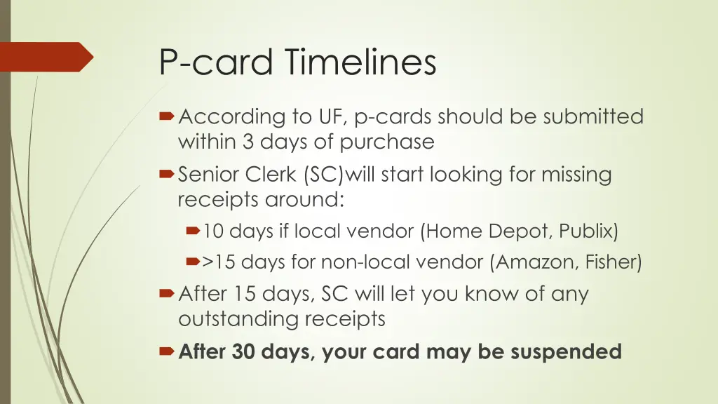 p card timelines