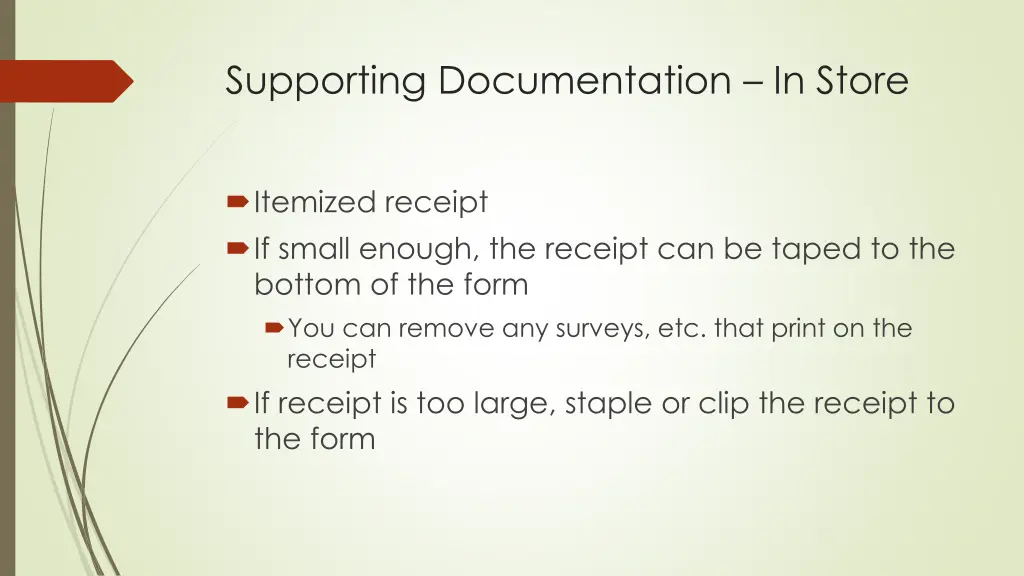 supporting documentation in store