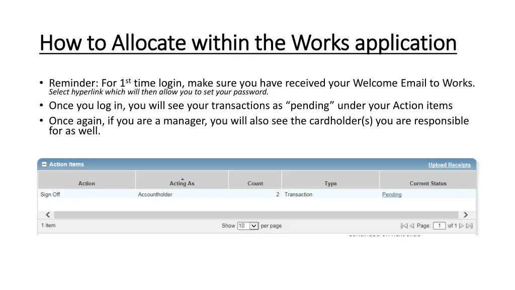 how to allocate within the works application