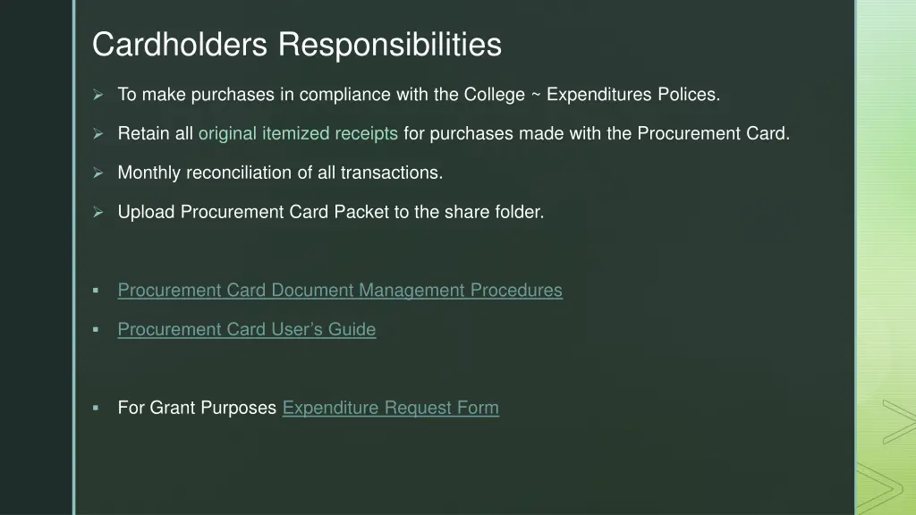 cardholders responsibilities