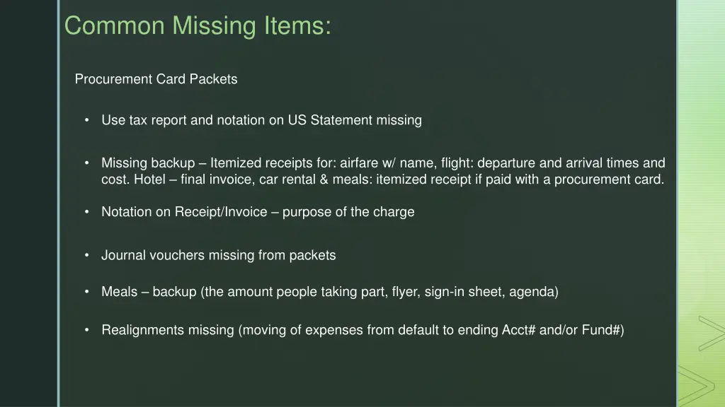 common missing items