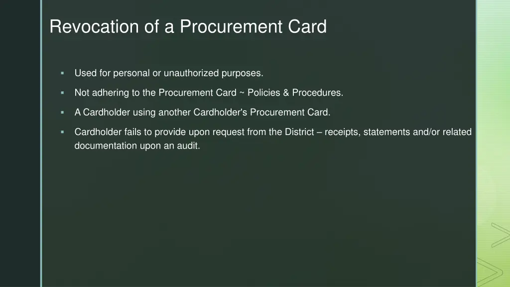 revocation of a procurement card