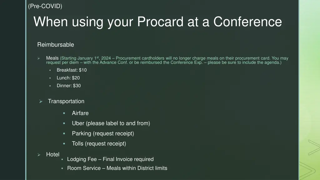 when using your procard at a conference