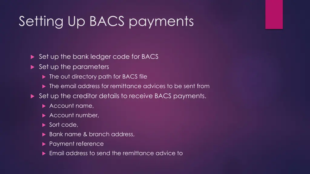 setting up bacs payments