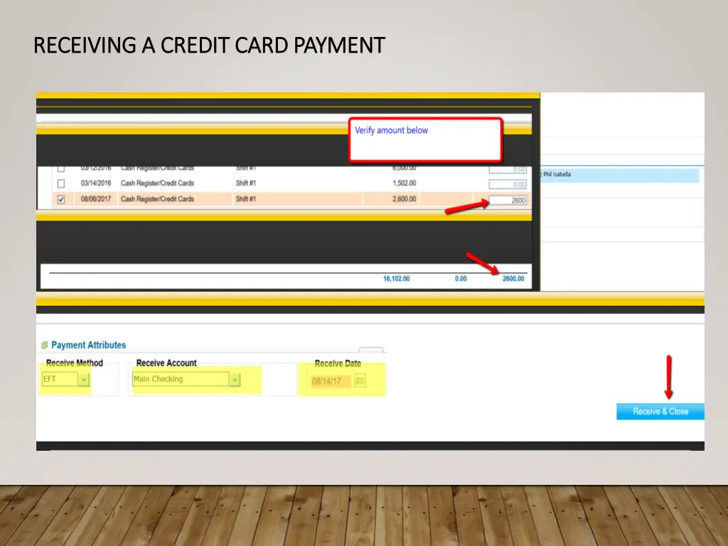 receiving a credit card payment receiving