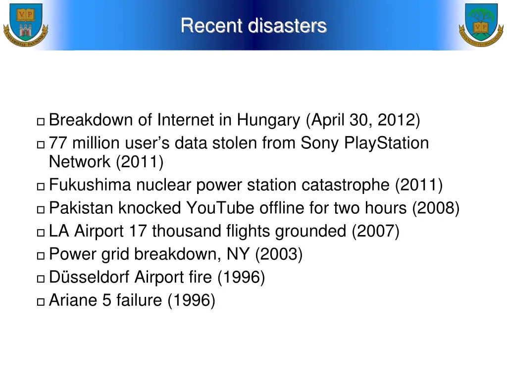 recent disasters