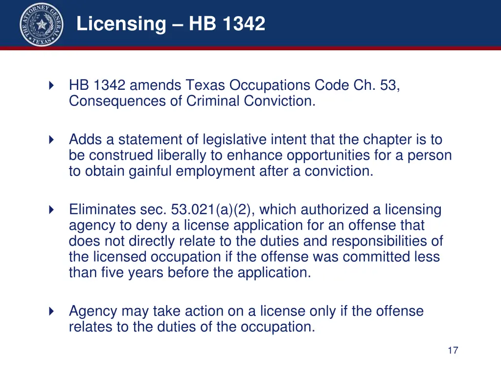 licensing hb 1342