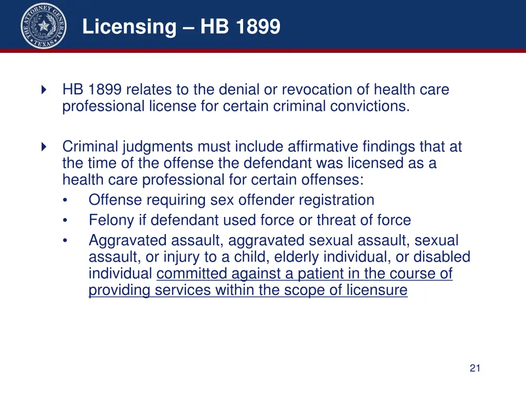 licensing hb 1899