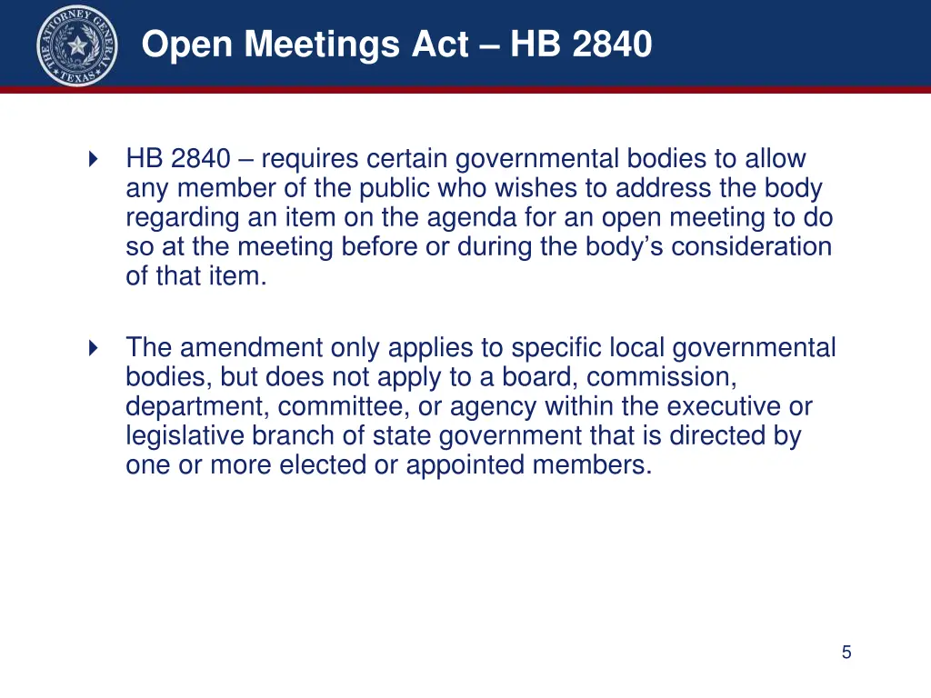 open meetings act hb 2840