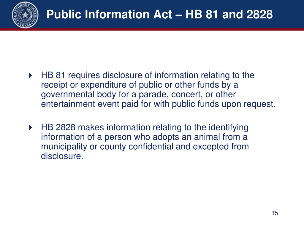 public information act hb 81 and 2828