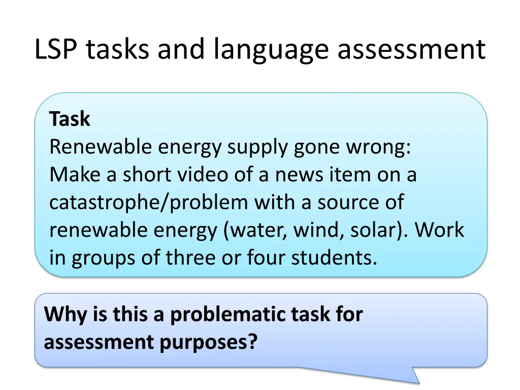 lsp tasks and language assessment