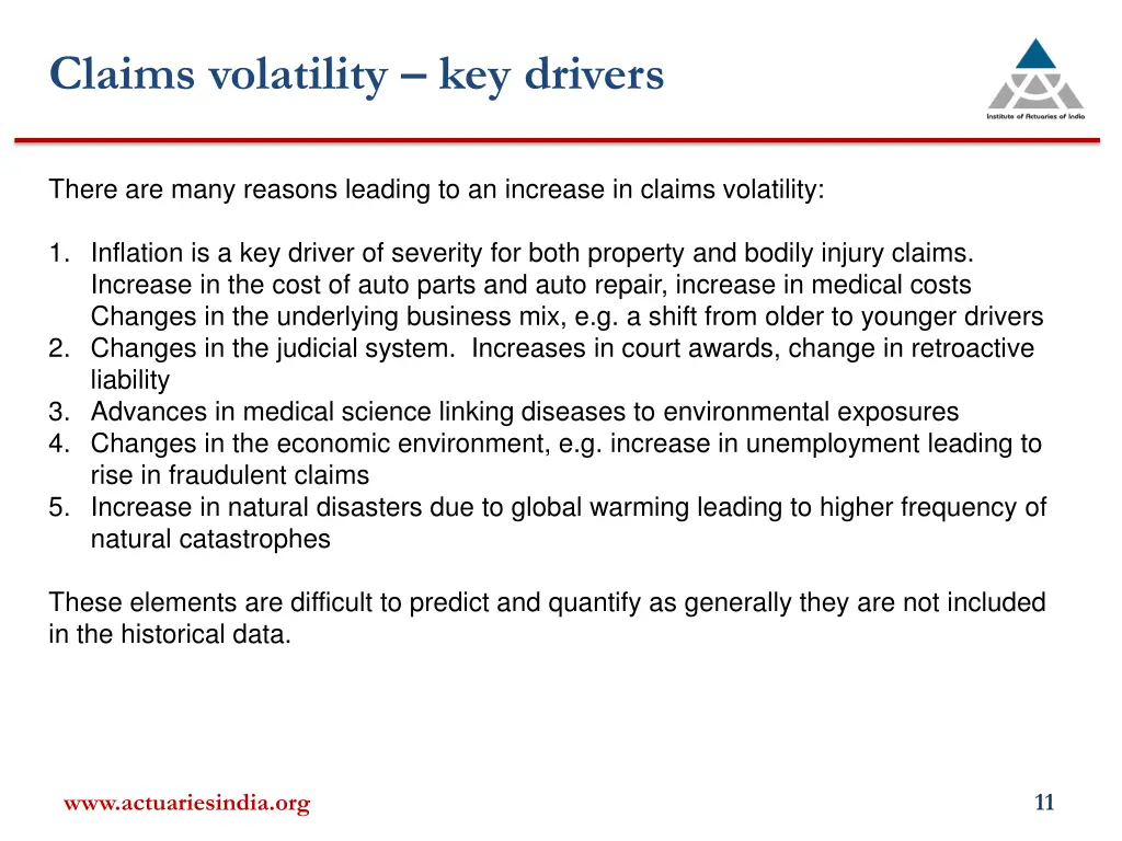 claims volatility key drivers