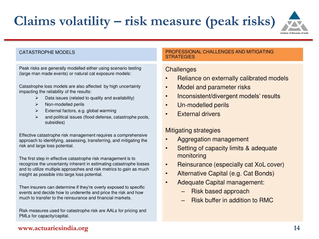 claims volatility risk measure peak risks