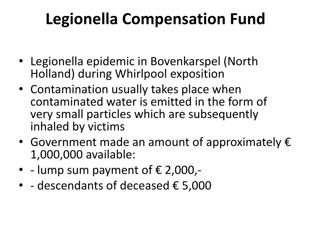 legionella compensation fund