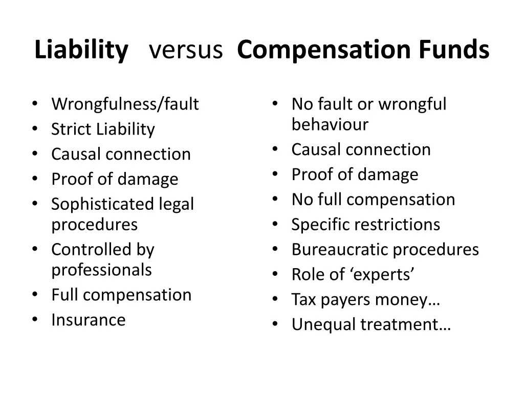 liability versus compensation funds