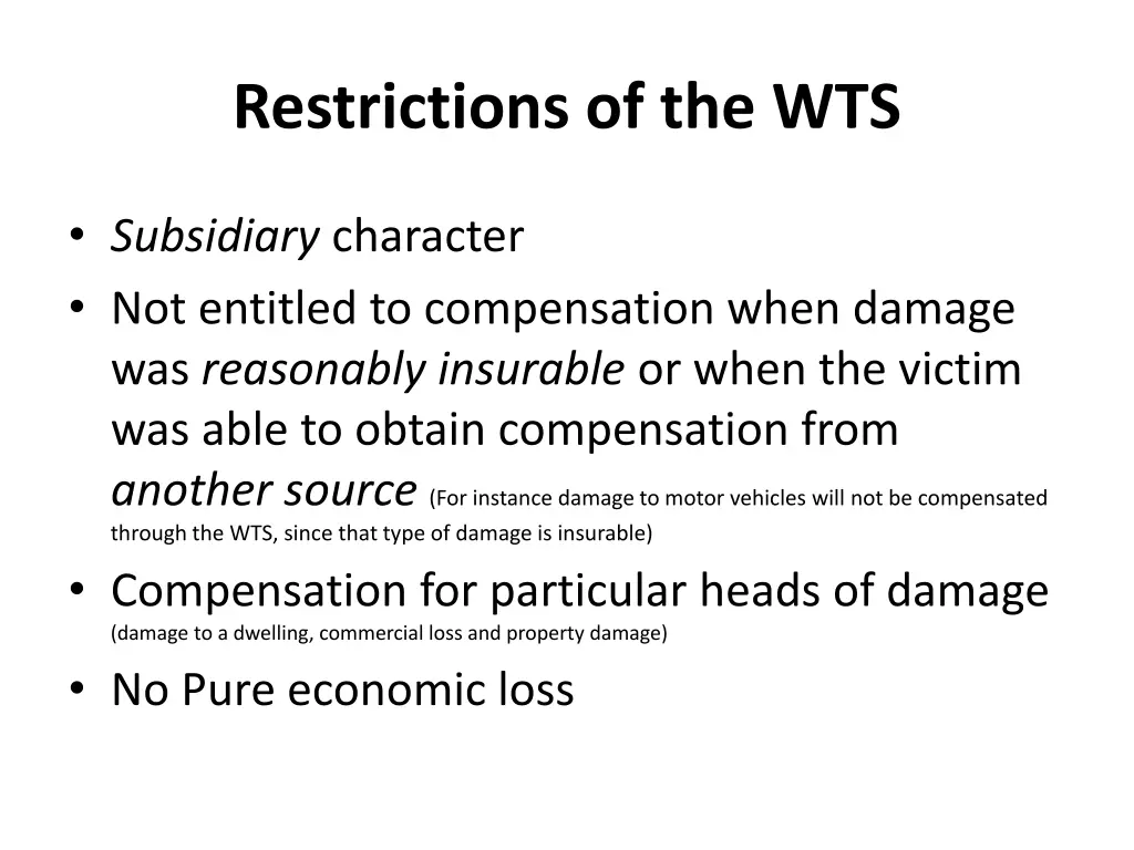 restrictions of the wts