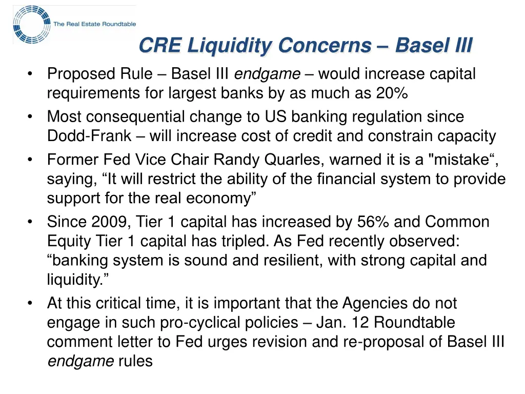 cre liquidity concerns basel iii proposed rule