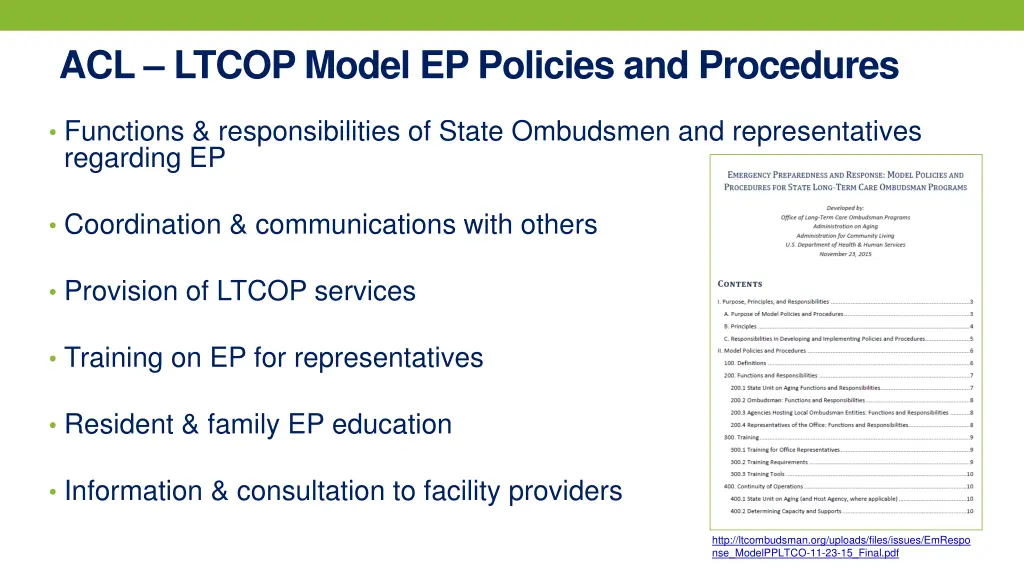 acl ltcop model ep policies and procedures