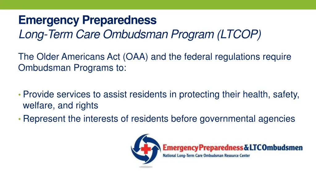 emergency preparedness long term care ombudsman 1