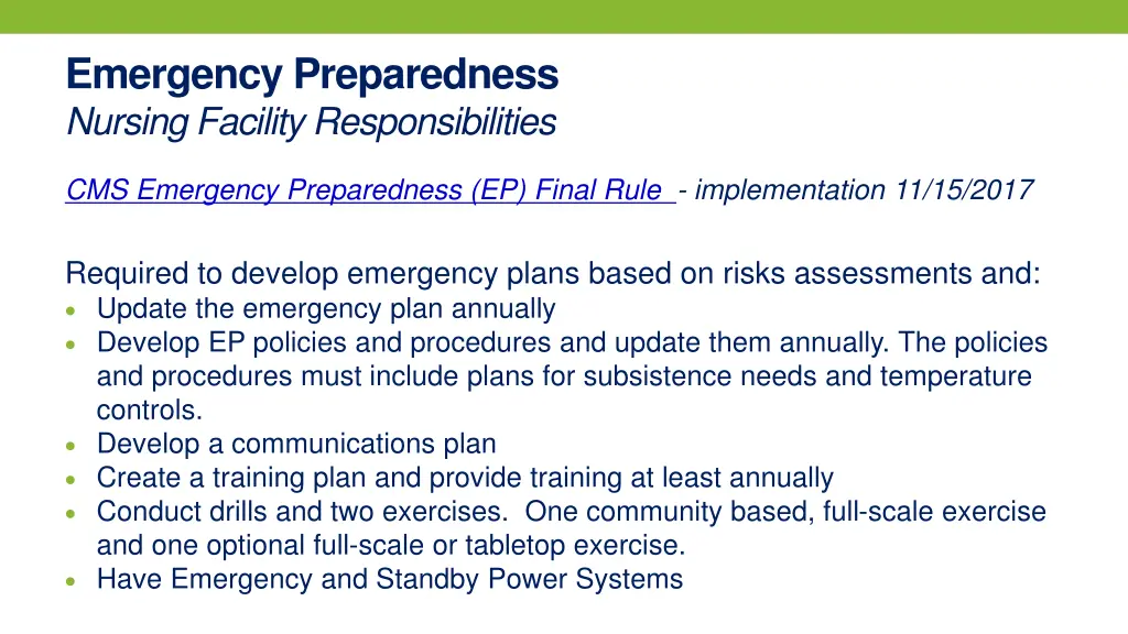 emergency preparedness nursing facility