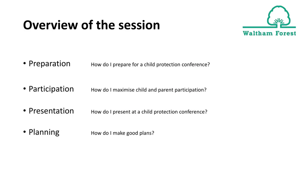 overview of the session