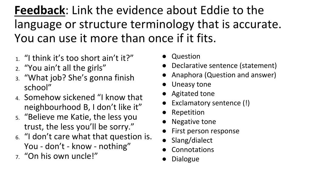 feedback link the evidence about eddie