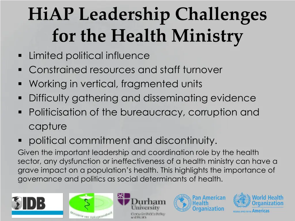 hiap leadership challenges for the health