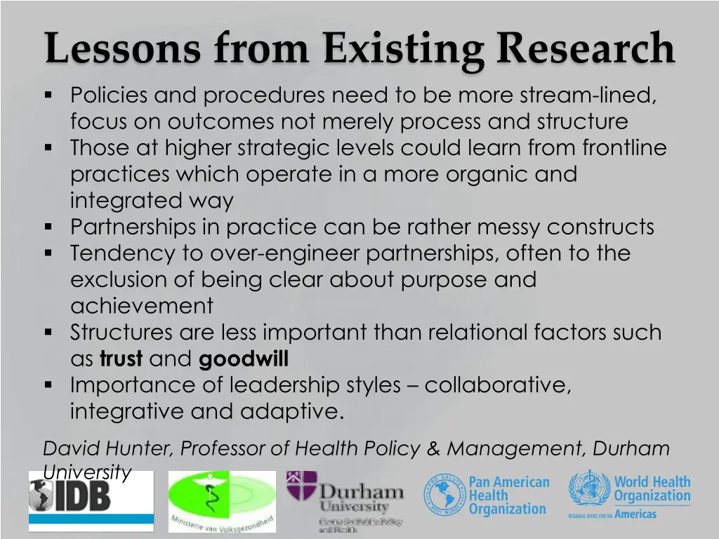 lessons from existing research policies