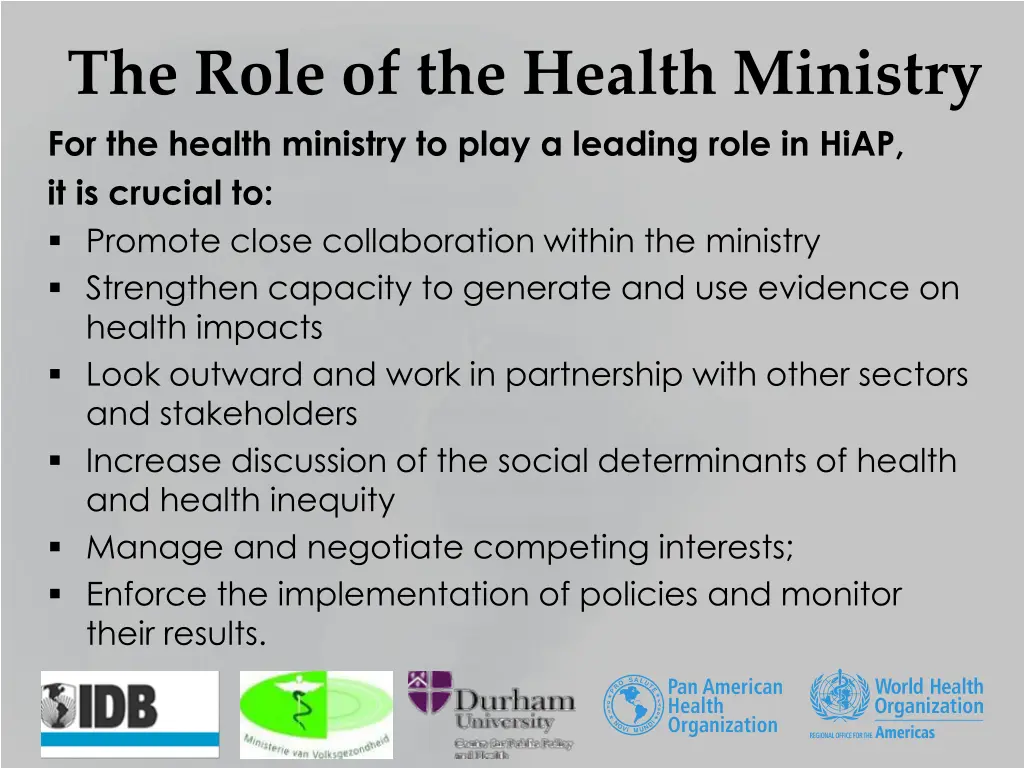 the role of the health ministry for the health