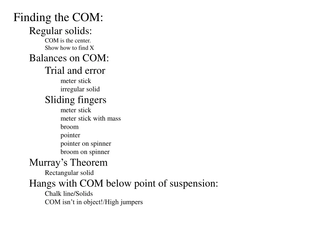 finding the com regular solids com is the center