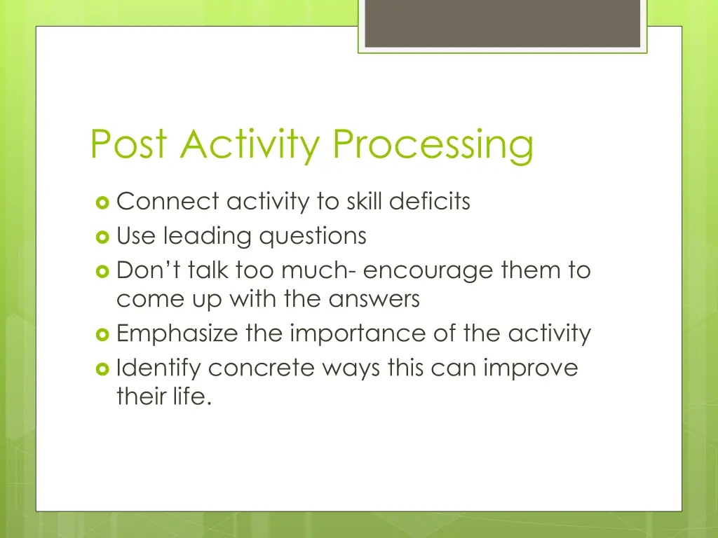 post activity processing