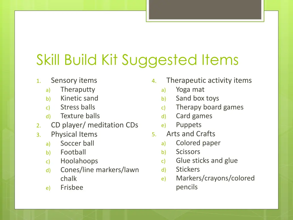 skill build kit suggested items