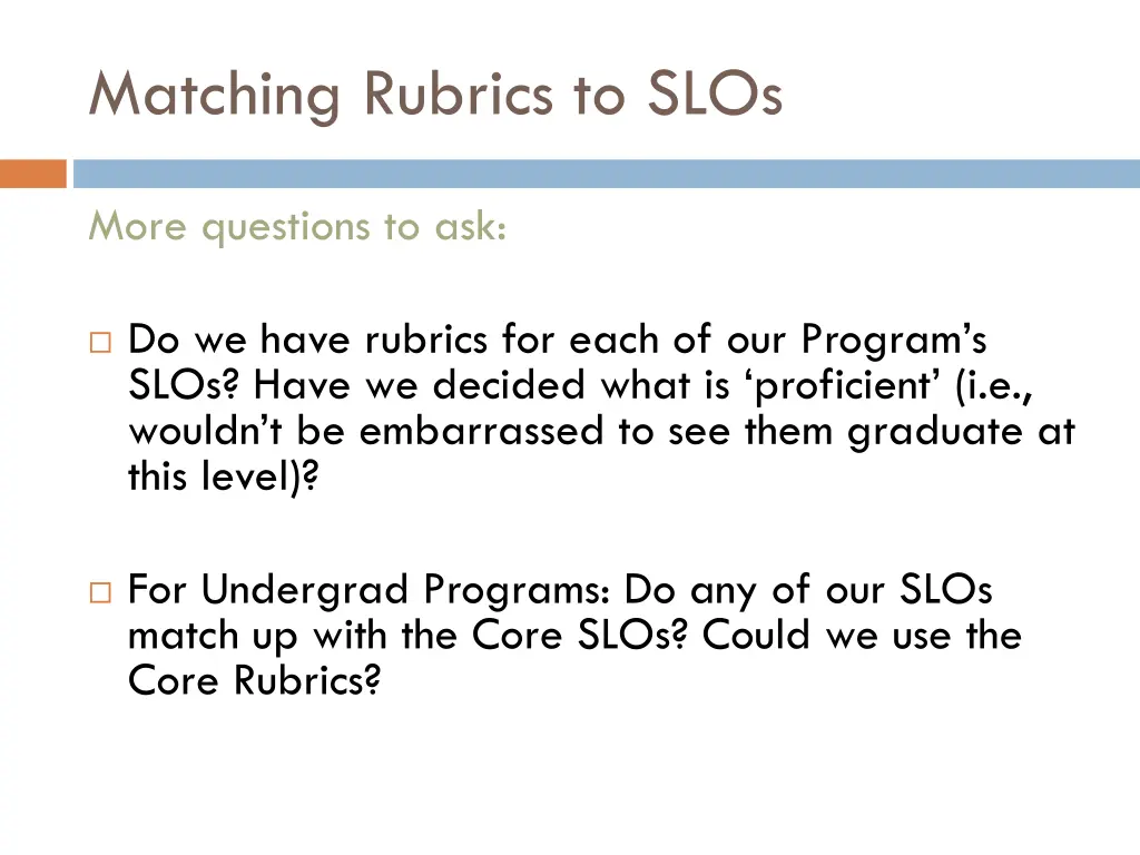 matching rubrics to slos