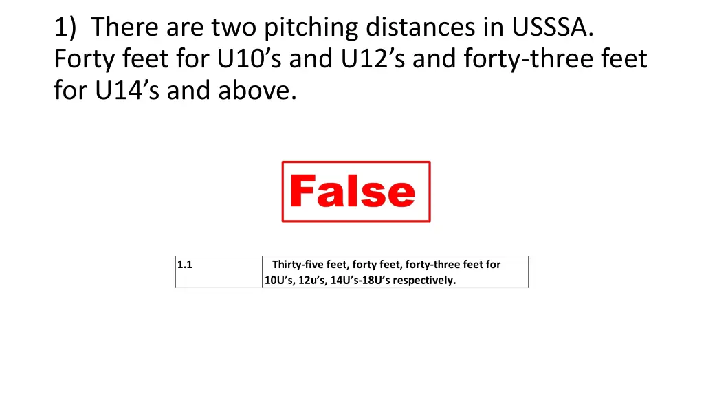 1 there are two pitching distances in usssa forty