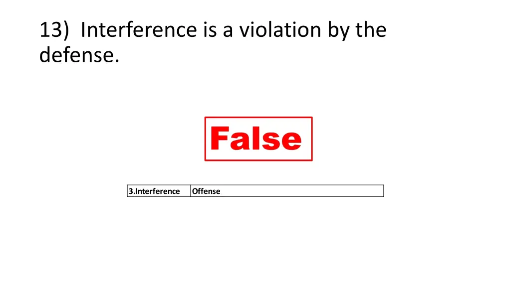 13 interference is a violation by the defense