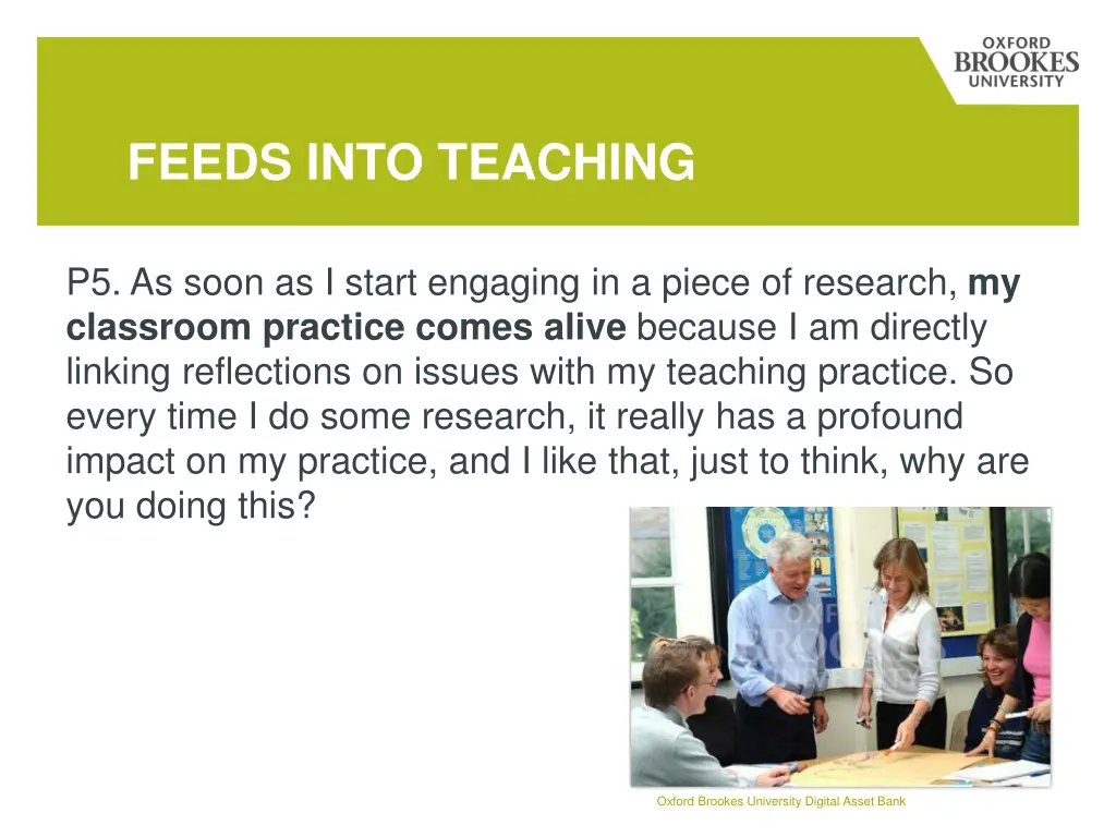 feeds into teaching