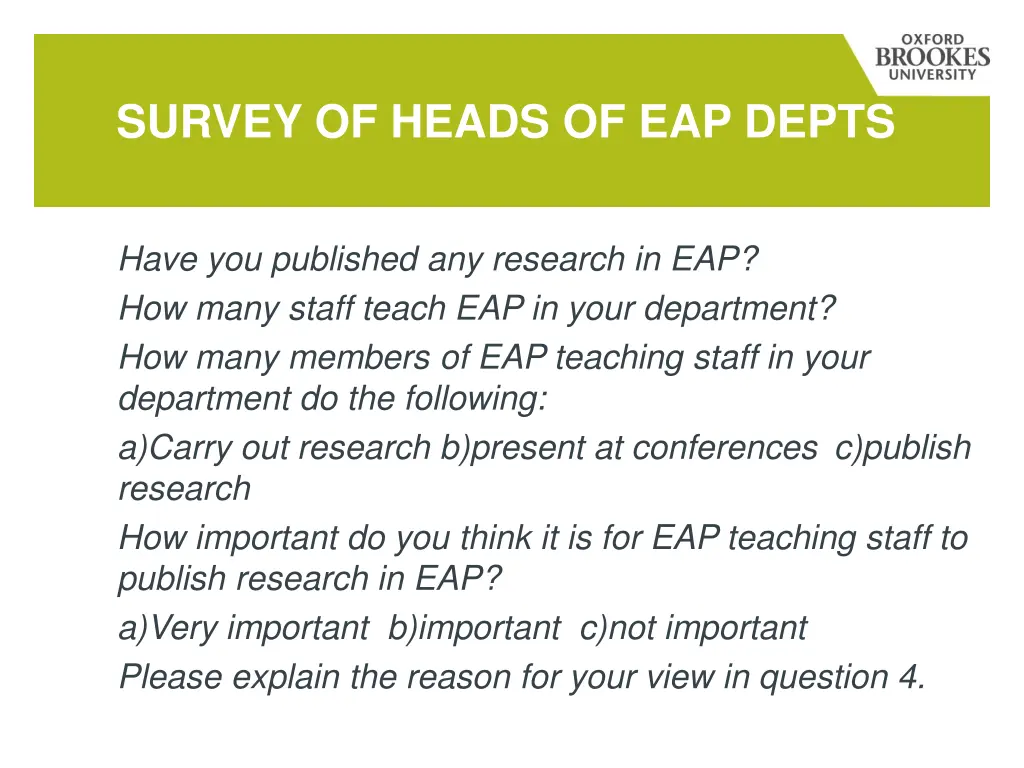 survey of heads of eap depts