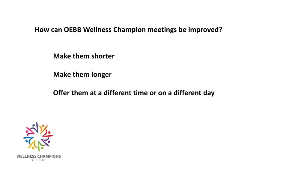 how can oebb wellness champion meetings