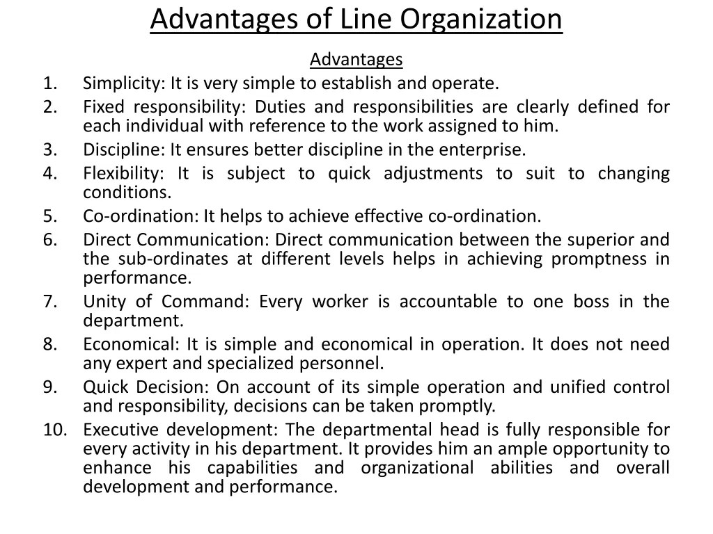 advantages of line organization