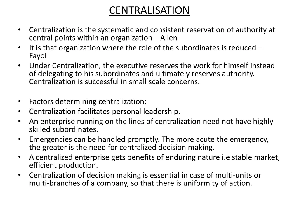 centralisation