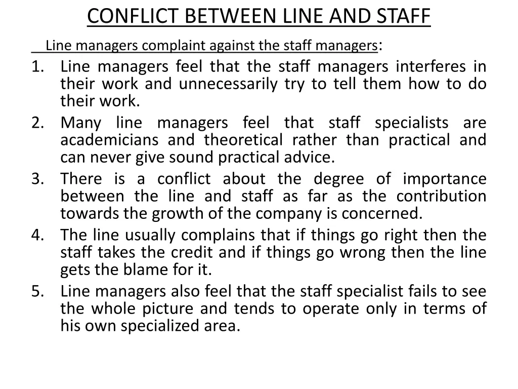 conflict between line and staff